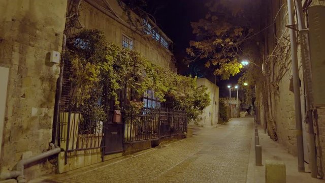 Old Jaffa street in Tel Aviv at night. 