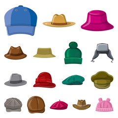 Isolated object of headgear and cap icon. Collection of headgear and accessory stock vector illustration.