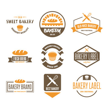 Set of bakery and bread logos, labels, badges or design elements