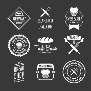 Set of bakery and bread logos, labels, badges or design elements