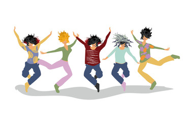 Happy people jumping. Active leisure activities. Colorful vector illustration.