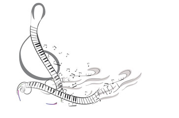 Abstract colorful musical poster design with a treble clef and musical waves. Hand drawn vector illustration