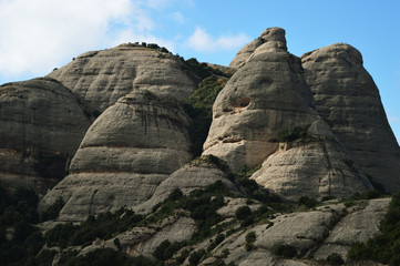 Amazing huge stone mountains near Montserrat Monastery in Barcelona, Spain