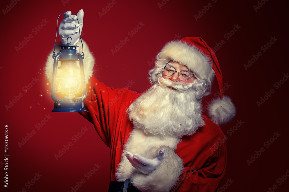 Poster santa claus with lantern