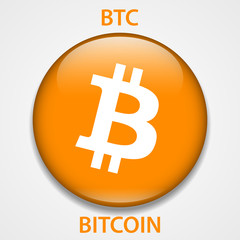 Bitcoin cryptocurrency blockchain icon. Virtual electronic, internet money or cryptocoin symbol, logo