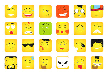 Smiles. Set of emoticons or emoji illustration line icons. Smile icons line art isolated vector illustration on yellow background. Concept for messengers.