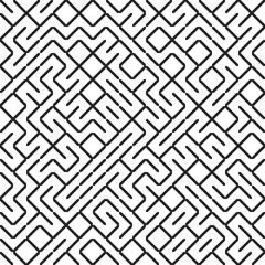Seamless fractal line maze pattern. Truchet tiled labyrinth background. Geometric irregular backdrop
