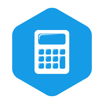 Icono plano calculadora en hexágono azul