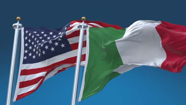 4k Seamless United States of America And Italy Flags with blue sky background,A fully digital rendering,The flag 3D animation loops at 20 seconds,USA ITA.