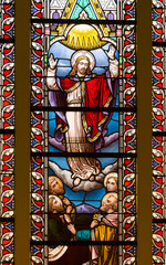  Stained glass window from St. Paul's Anglican Church, Halifax, Nova Scotia.  St. Paul’s is the oldest building in Halifax built in 1750 and the oldest existing Protestant place of worship in Canada