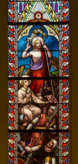 Obraz premium Stained glass window from St. Paul's Anglican Church, Halifax, Nova Scotia. St. Paul’s is the oldest building in Halifax built in 1750 and the oldest existing Protestant place of worship in Canada