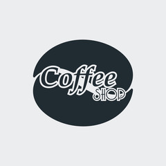 Logotipo abstracto con grano de café y texto Coffee Shop en fondo gris