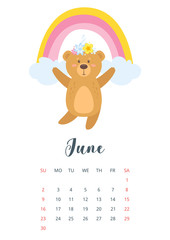 2019 cute teddy bear calendar