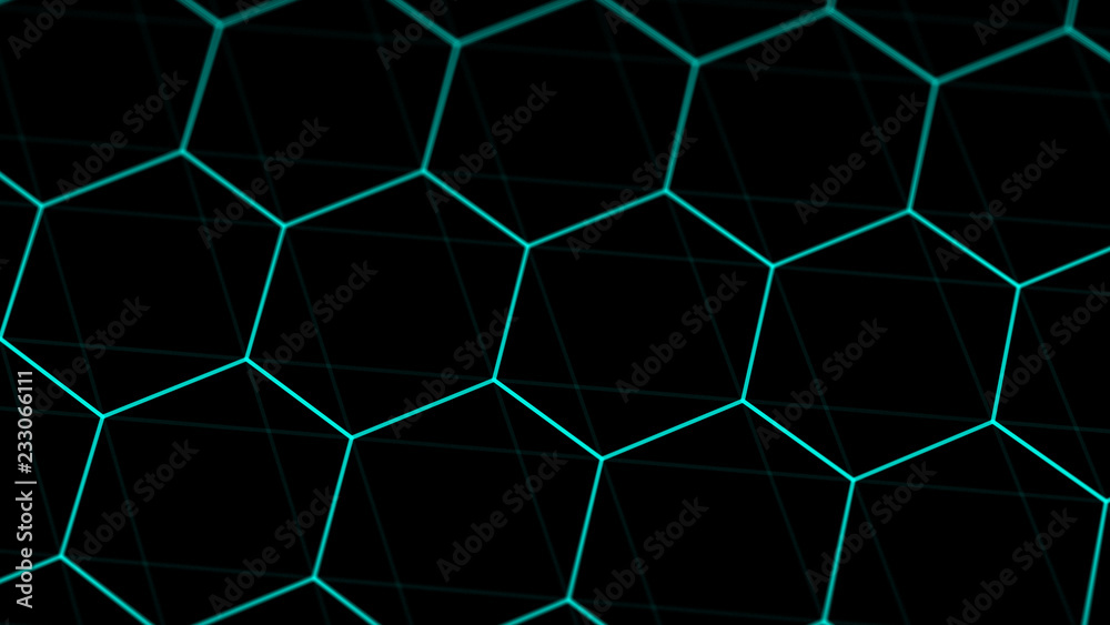 Poster Abstract technology background. Futuristic hexagon background. Big data visualization. 3D rendering.