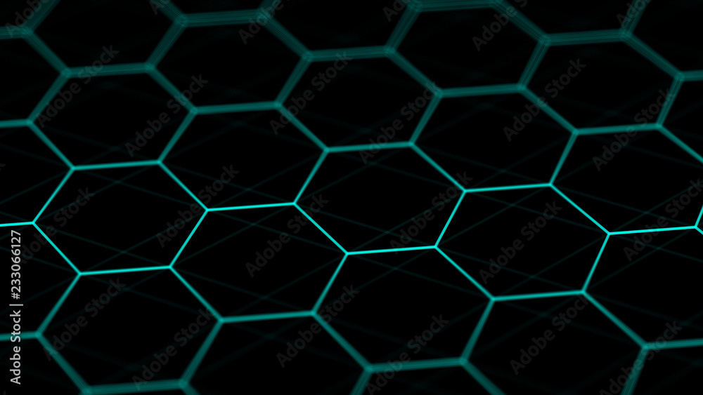 Poster Abstract technology background. Futuristic hexagon background. Big data visualization. 3D rendering.