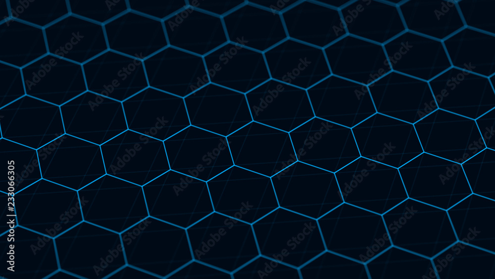 Poster Abstract technology background. Futuristic hexagon background. Big data visualization. 3D rendering.