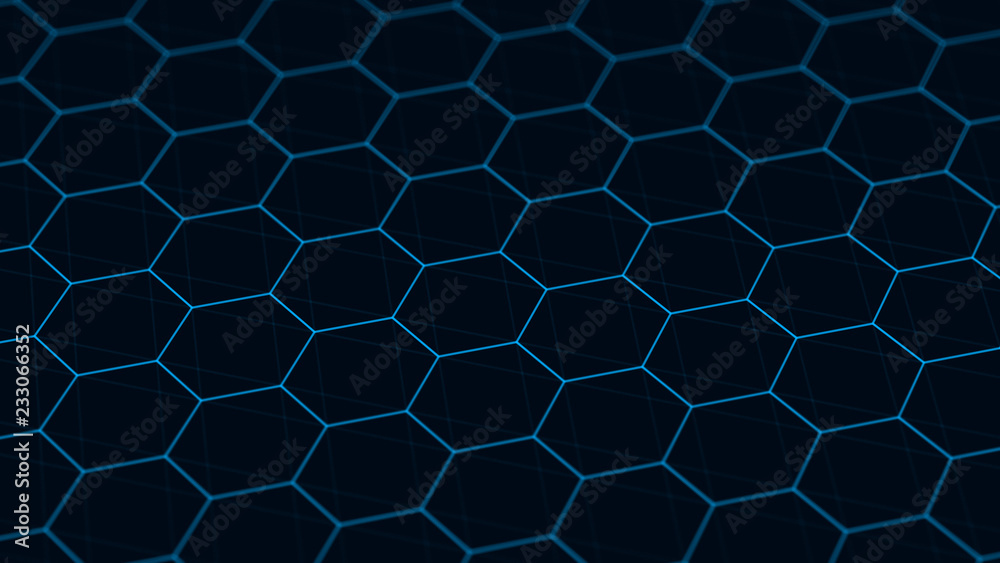 Poster Abstract technology background. Futuristic hexagon background. Big data visualization. 3D rendering.