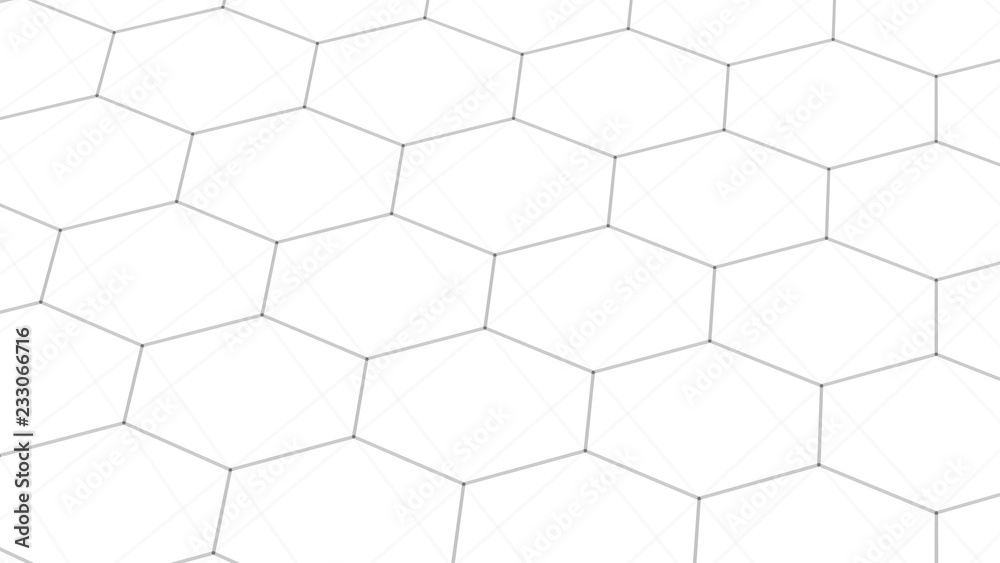 Fototapete Abstract white futuristic background. Background with hexagons. Connecting dots and lines on white background. 4k rendering.