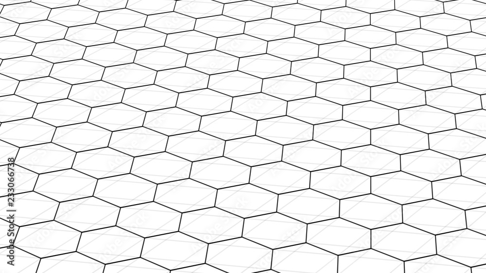 Aufkleber Abstract white futuristic background. Background with hexagons. Connecting dots and lines on white background. 4k rendering.