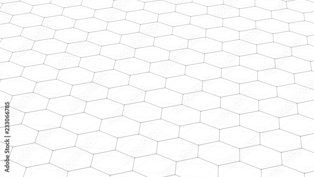 Aufkleber Abstract white futuristic background. Background with hexagons. Connecting dots and lines on white background. 4k rendering.
