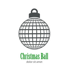Fototapeta premium Logotipo con texto Christmas Ball con patrón de cuadrados en perspectiva en bola de color gris
