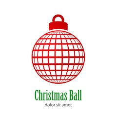 Logotipo con texto Christmas Ball con patrón de cuadrados en perspectiva en bola de color rojo