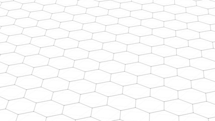 Abstract white futuristic background. Background with hexagons. Connecting dots and lines on white background. 4k rendering.