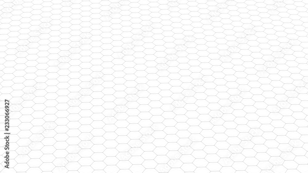 Poster Abstract white futuristic background. Background with hexagons. Connecting dots and lines on white background. 4k rendering.