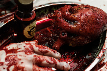 Blood hand zombie fingers red nail