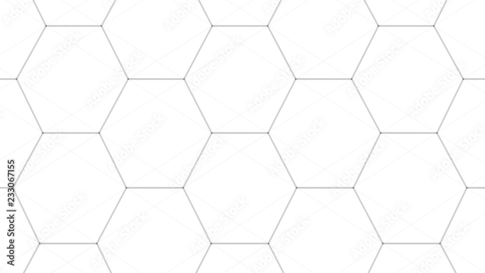 Poster Abstract white futuristic background. Background with hexagons. Connecting dots and lines on white background. 4k rendering.