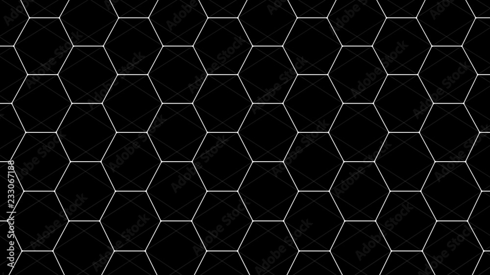 Aufkleber Abstract black futuristic background. Background with hexagons. Connecting dots and lines on white background. 4k rendering.