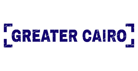 GREATER CAIRO text seal stamp with distress texture. Text tag is placed between corners. Blue vector rubber print of GREATER CAIRO with dirty texture.