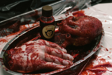 Blood hand zombie fingers red nail