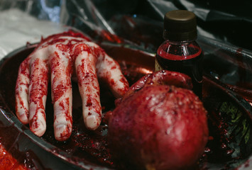 Blood hand zombie fingers red nail