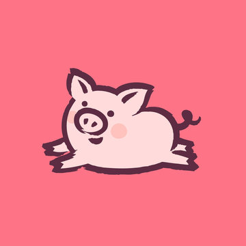 Chinese New Year 2019 greeting card with cute pig on pink background