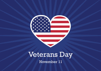 Veterans Day vector. Honor Veterans of War. American flag heart. American Flag to Veterans Day. Important day