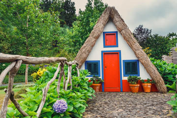 Traditional triangle house in Santana Madeira, Portugal.