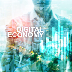 Fototapeta na wymiar DIgital economy, financial technology concept on blurred background.