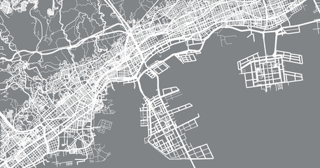 Urban vector city map of Kobe, Japan - obrazy, fototapety, plakaty