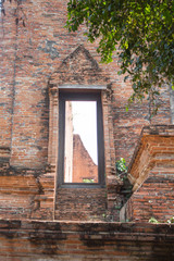 ancient old brick temple door and wall