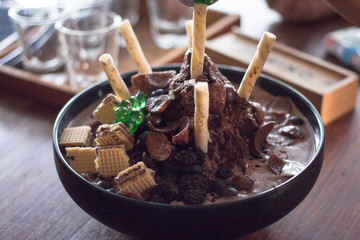 ice chocolate bingsu with topping sweet korean dessert