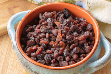 Raisins in a bowl.