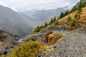 High Mountain Pass - A rainy autumn day on scenic but treacherous Black Bear Pass trail, at side of...