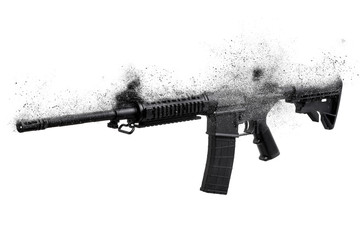 modern black rifle breaks down into particles. dispersion effect. no more guns