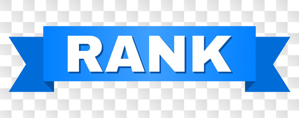 RANK text on a ribbon. Designed with white caption and blue stripe. Vector banner with RANK tag on a transparent background.