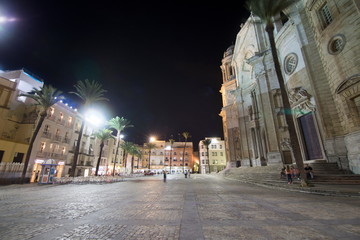 Fototapeta na wymiar Cadiz cathedral by night Andalusia Spain