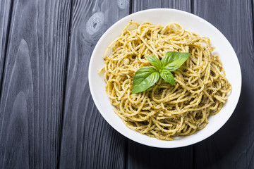Pasta spaghetti with sauce pesto