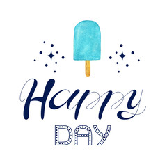 Eskimo Ice Cream icons. Happy Day. Watercolor illustration.