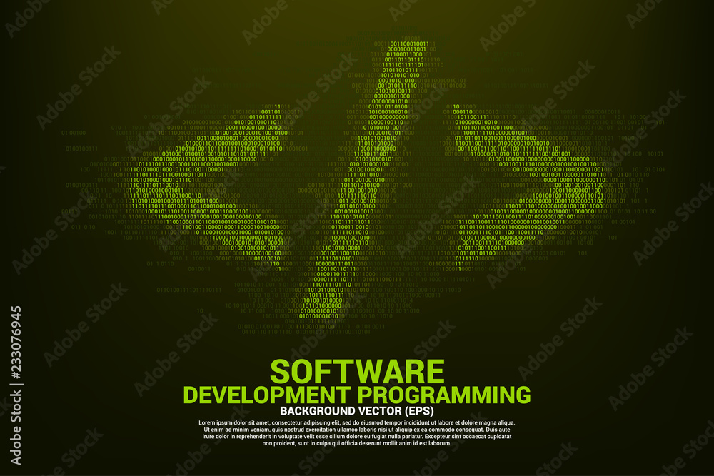 Fototapete Vector Polygon software development programming tag  with one and zero digit matrix style. Concept for Programming language technology and coding.