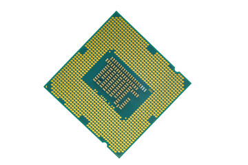 Back of CPU Processor with brass poles for connecting to the sockets CPU on desktop, laptop mobile,...
